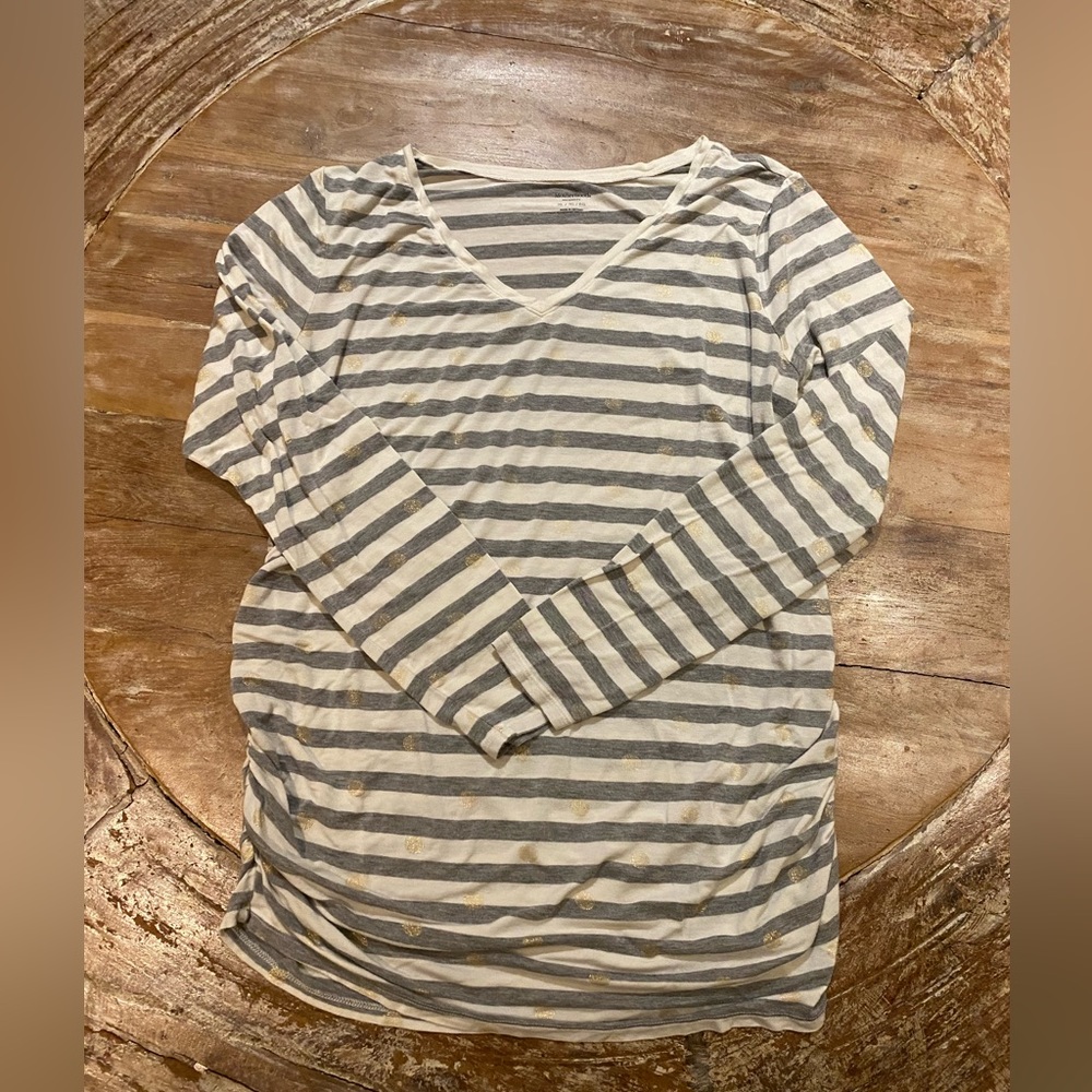 Motherhood Maternity Striped Shirt with Metallic Gold Dots